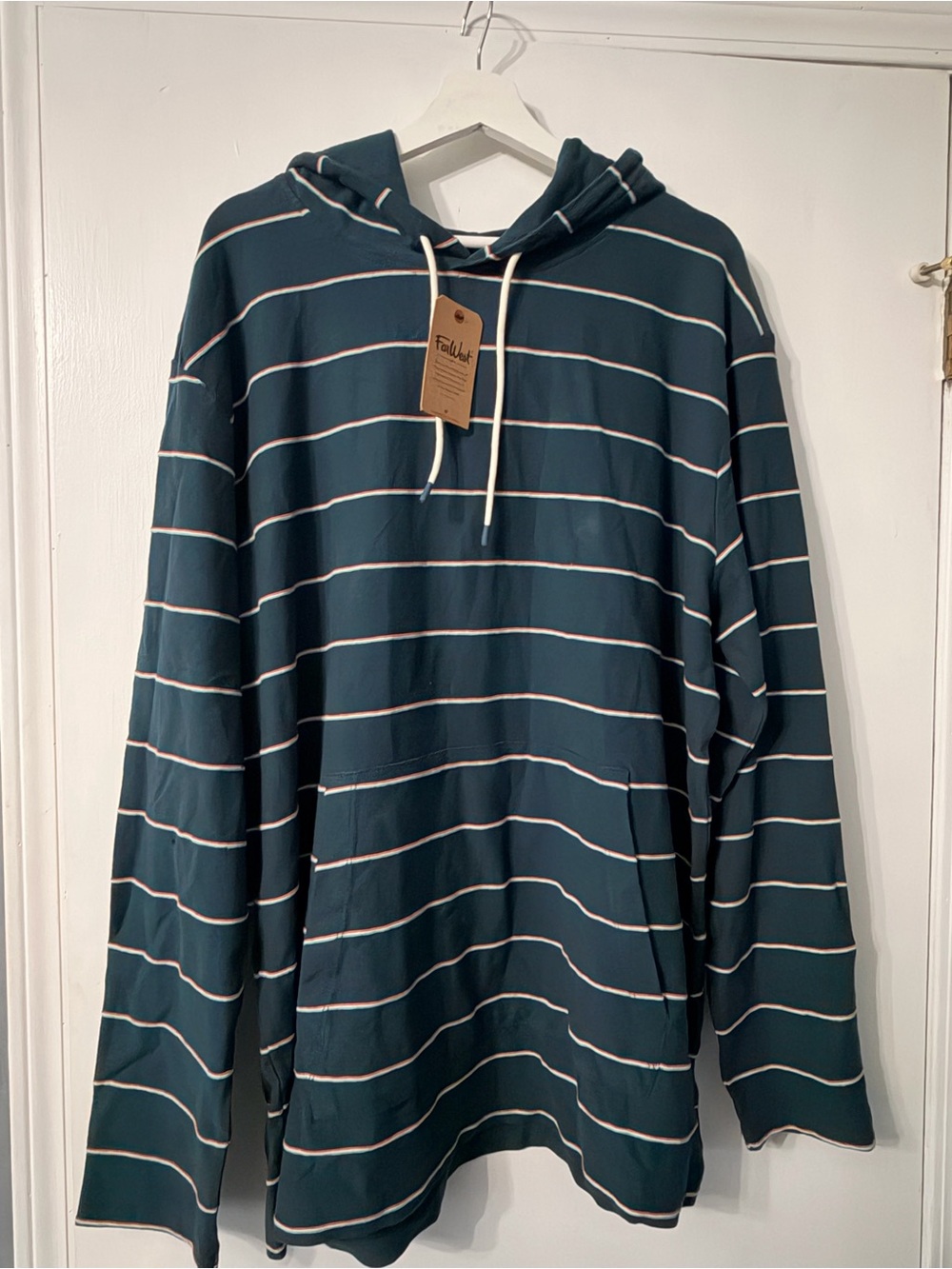 Striped Hooded Pullover Sweatshirt in Navy and White